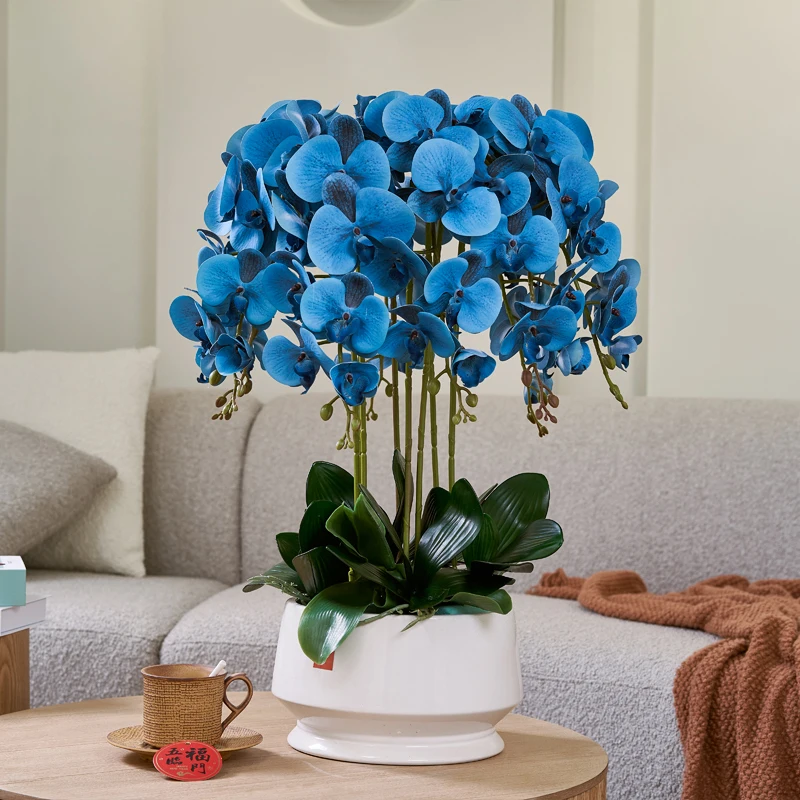 Plastic flowers arrangement artificial white premium 3d latex preserved phalaenopsis decoration  butterfly orchid with pot