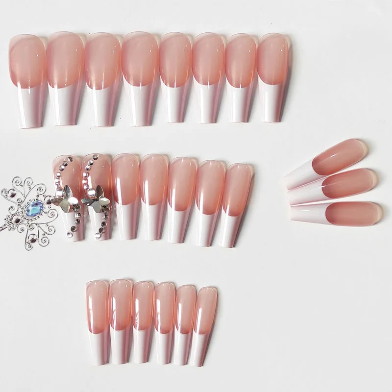 LONGFOR Wholesale Long Coffin Press On Artificial False Nails Colorful Matte Ballerina Nails With Diamond  Nails