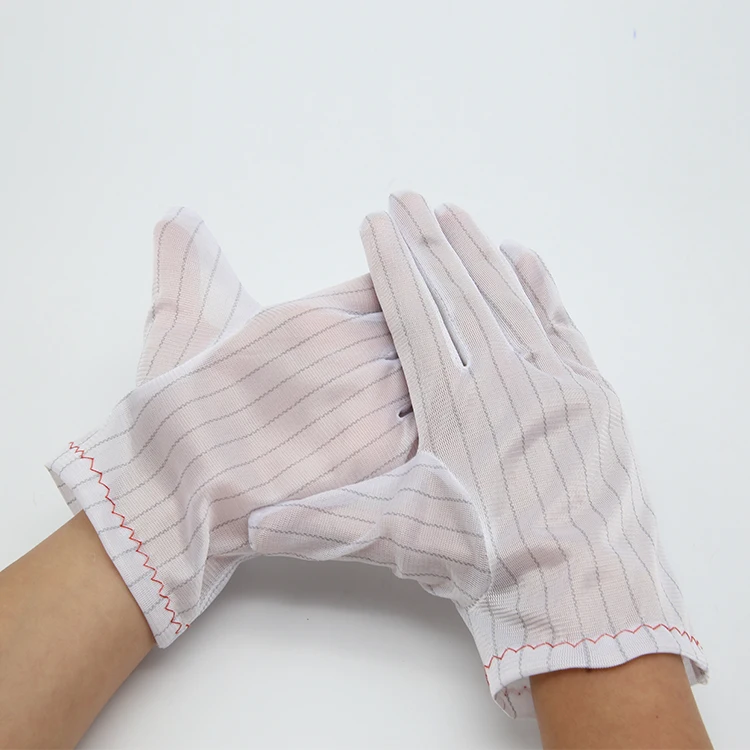 
high quality Clean room ESD Anti-static striped gloves with double-sided 