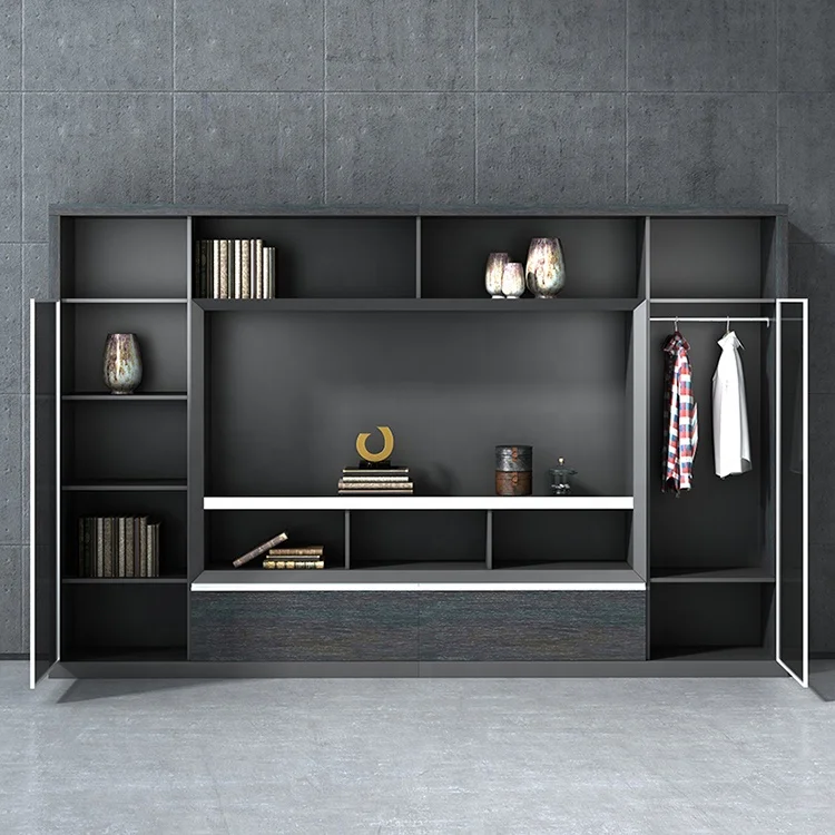 High end luxury glass doors wooden background office furniture file cabinet