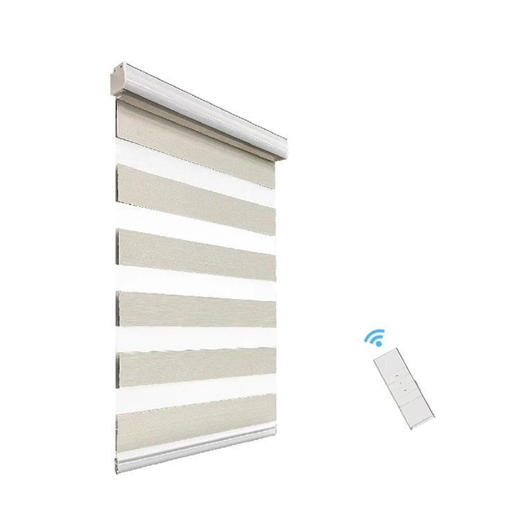 Motorized Zebra Blinds Remote WIFI Control Day and Night Blackout Polyester Window Motorized Zebra Blinds