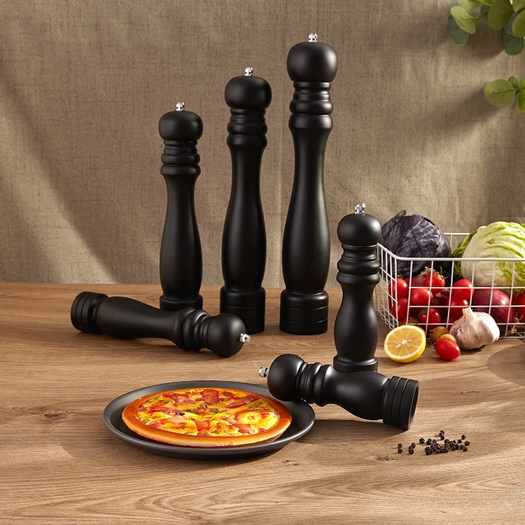Wholesale Custom Logo Black Manual Grinder Rubber Wood Salt and Pepper Mill