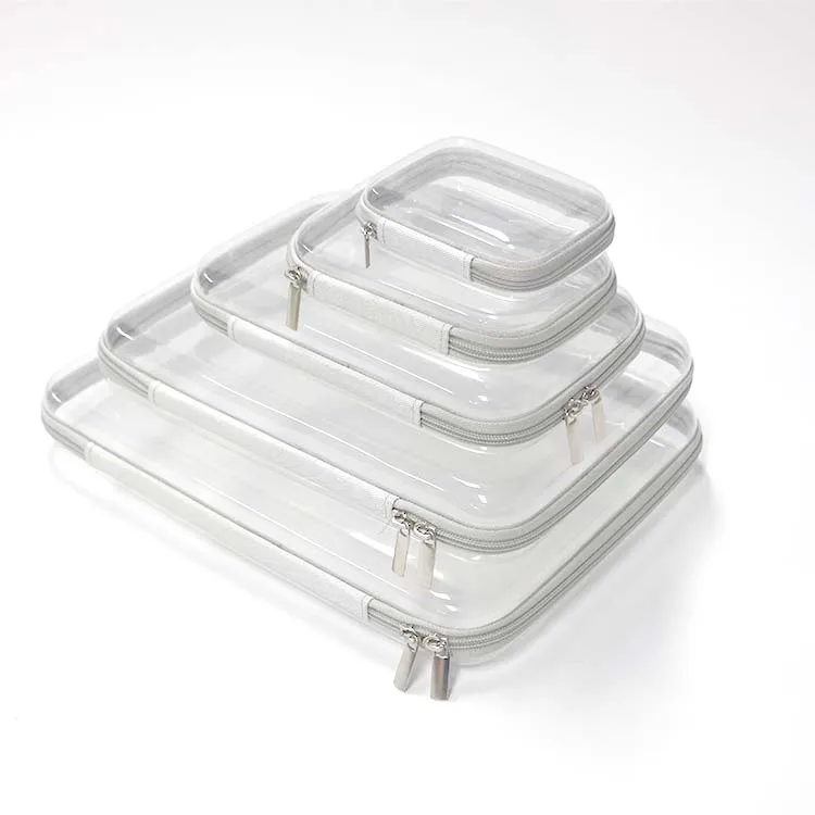 PVC Transparent Square Storage Zipper Hard Shell Case Pencil Clear Plastic Hard Side Zipper Case