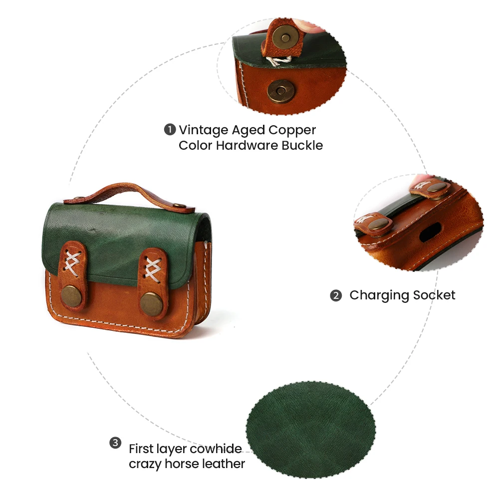 JOGUJOS Small Headphone Case Genuine Leather Protective Case Cute Headphone Carry Case For Head Phones