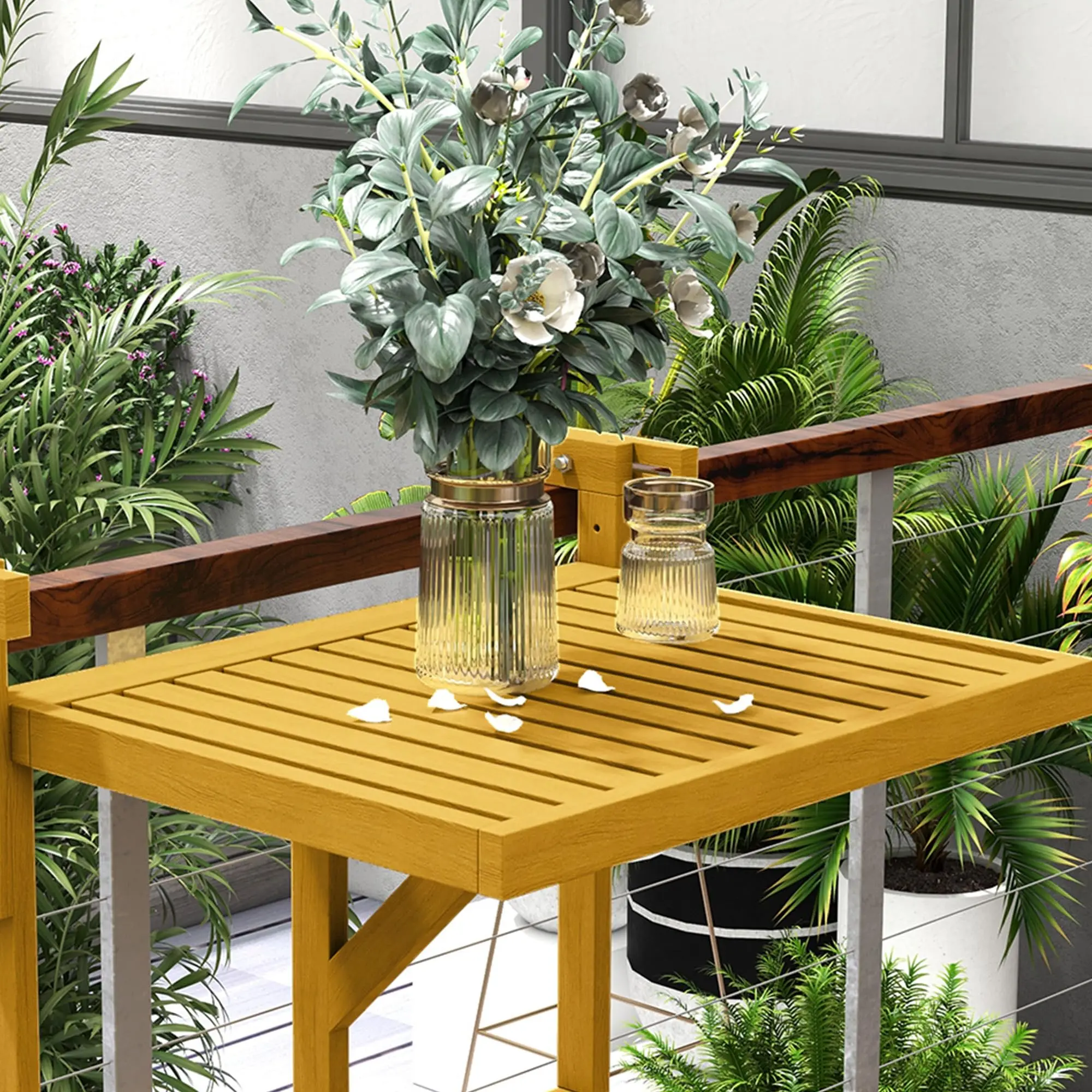 Customized Balcony Railings Desk Table Adjustable Folding Side Tables Multi-functional Outdoor Fir wood Balcony Hanging Table