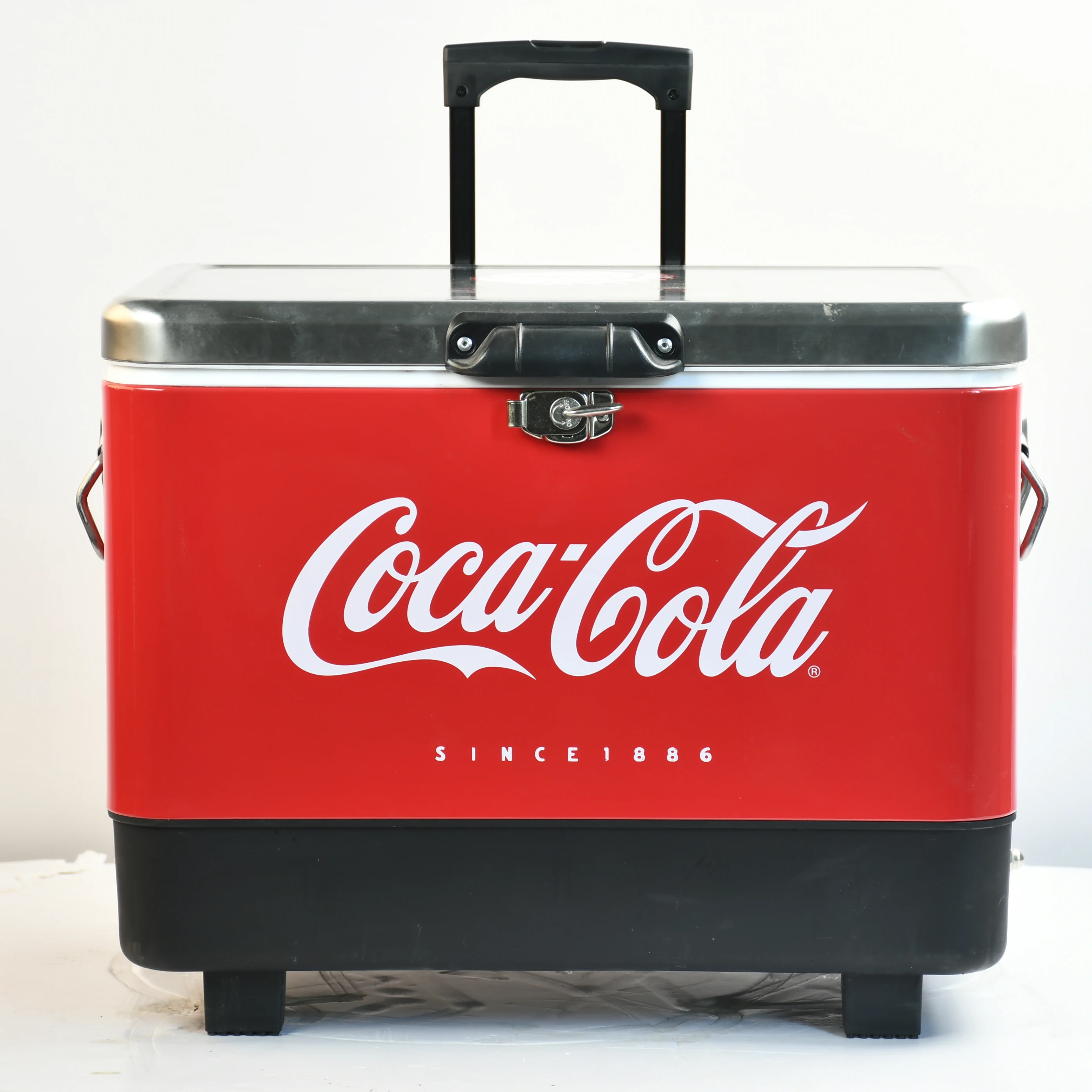 Portable Beer Bottle Retro Vintage Stainless Steel Cooler Box With Bottle Opener And Two Wheels