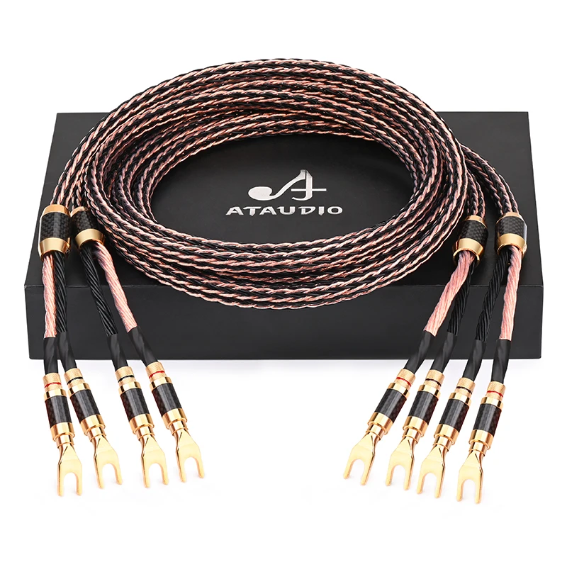 ATAUDIO HIFI OCC Speaker Cable Carbon Fiber Gold Plated Speaker Cable Amplifier Connected to Speakers for Professional System
