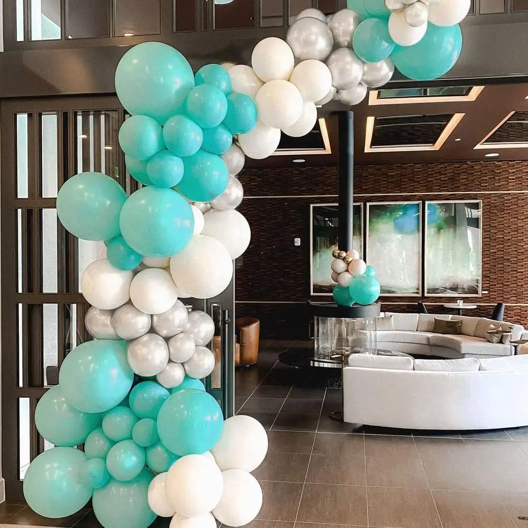 Balloons arch garland tiffany blue Metallic silver Balloons round metal stand balloon arch kit party decoration