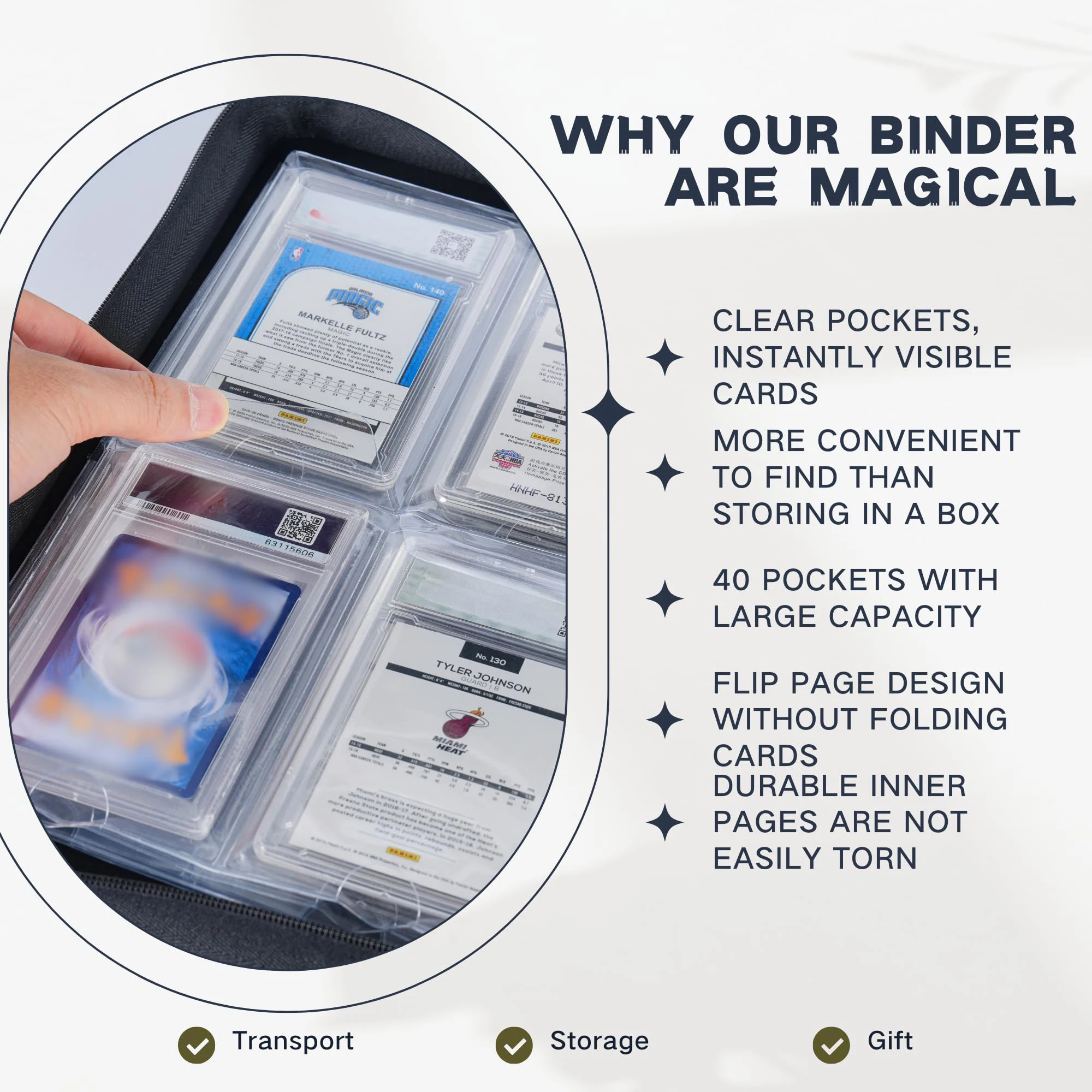 Graded Card Binder, Holds 60 Graded Cards, Premium Trading Card Binder with 4 Pocket Graded Card Sleeves