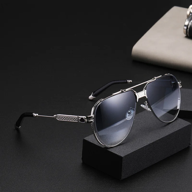 Wholesale Men Sun Glasses New Fashion Oversized Frame Double Bridge Punk Metal Shades Sunglasses