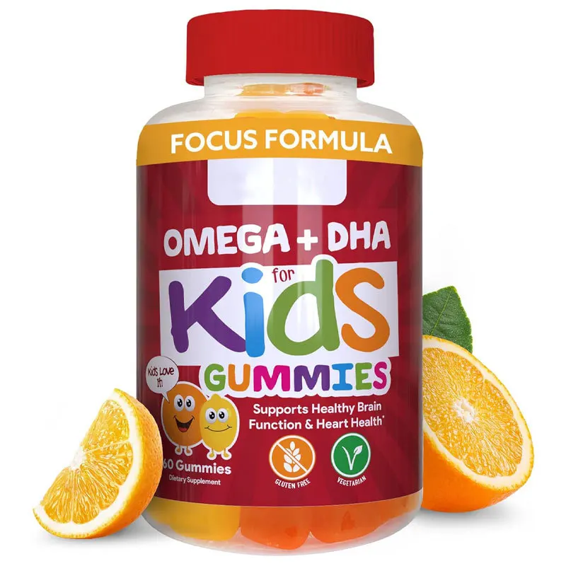OEM 100% Pure Organic Kids Multivitamin DHA Omega 3 Gummies With Omega 6 9 For Supports Brain Joint Heart Eyes and Immune System