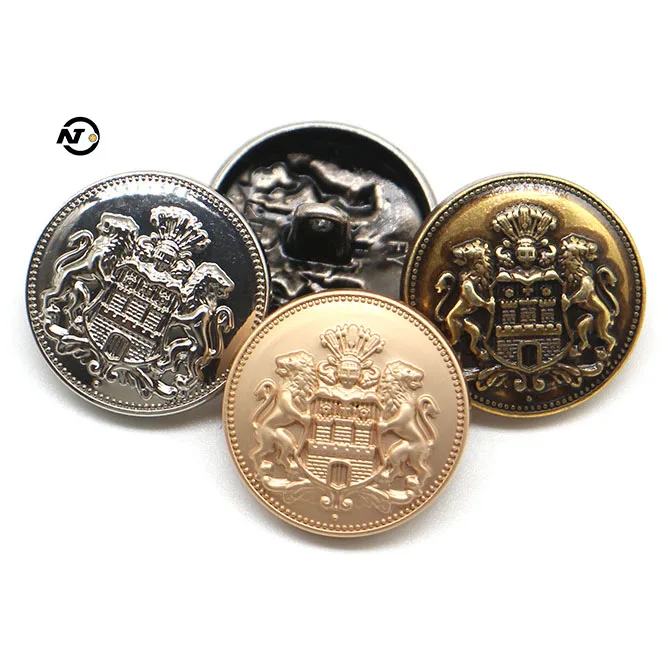 Metal Wheat Crown Lion Embossed Button Custom Logo Round Shape Golden Shank Buttons For Overcoat