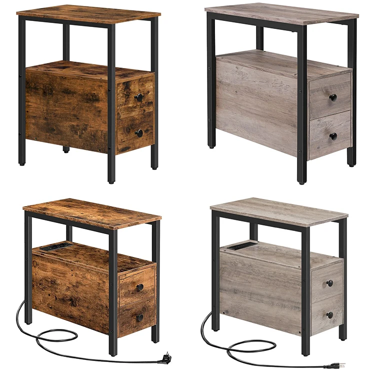 Wholesale Custom Design Side Table with Double Drawers OEM 2 Drawers End Tables
