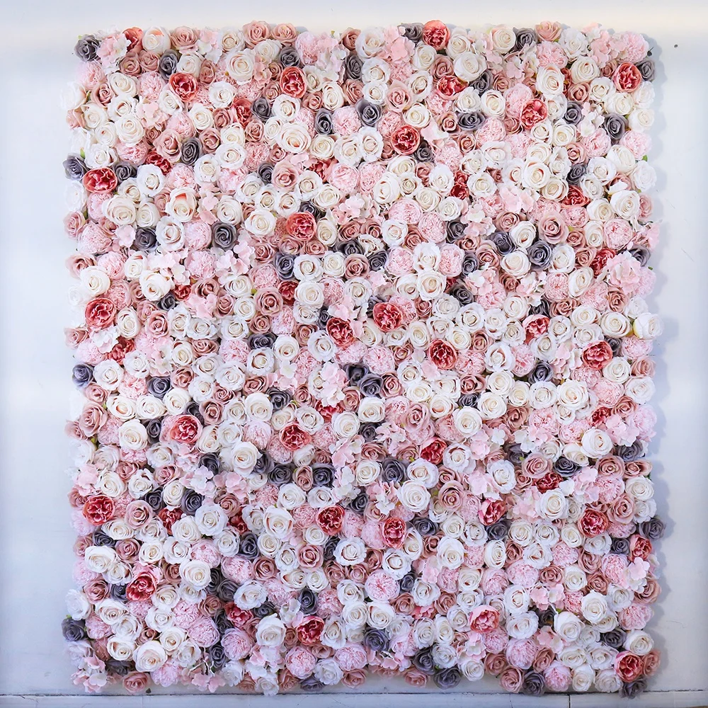 O-FW003 Custom 3D Cloth Flower wall Wedding Artificial Silk Rose Flower Wall Panel Backdrop Decorative Artificial Flower wall