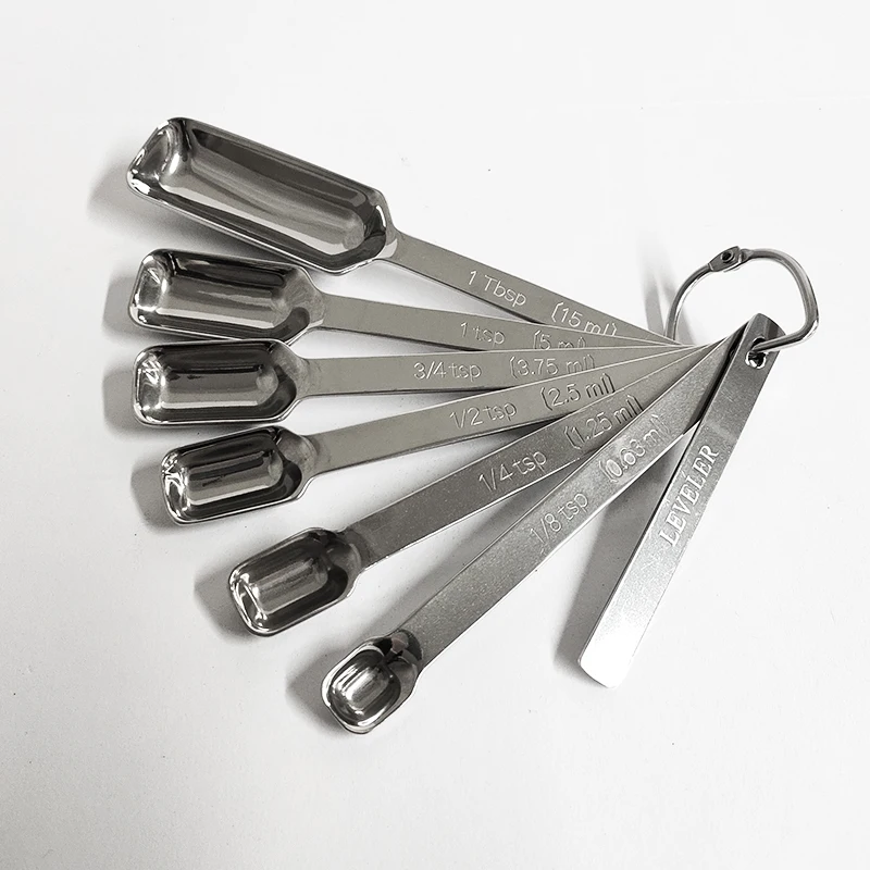 Wholesale Adjustable Luxury Stainless Steel High Quality Set of 6 Mini Oval Shape Stainless Steel Measuring Spoons