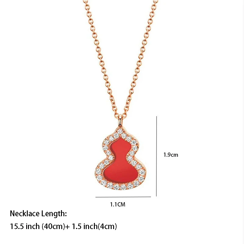 New Design Luxury 925 Sterling Silver Agate Gourd Pendant Necklace Women Carnelian Crystal Necklace Jewelry