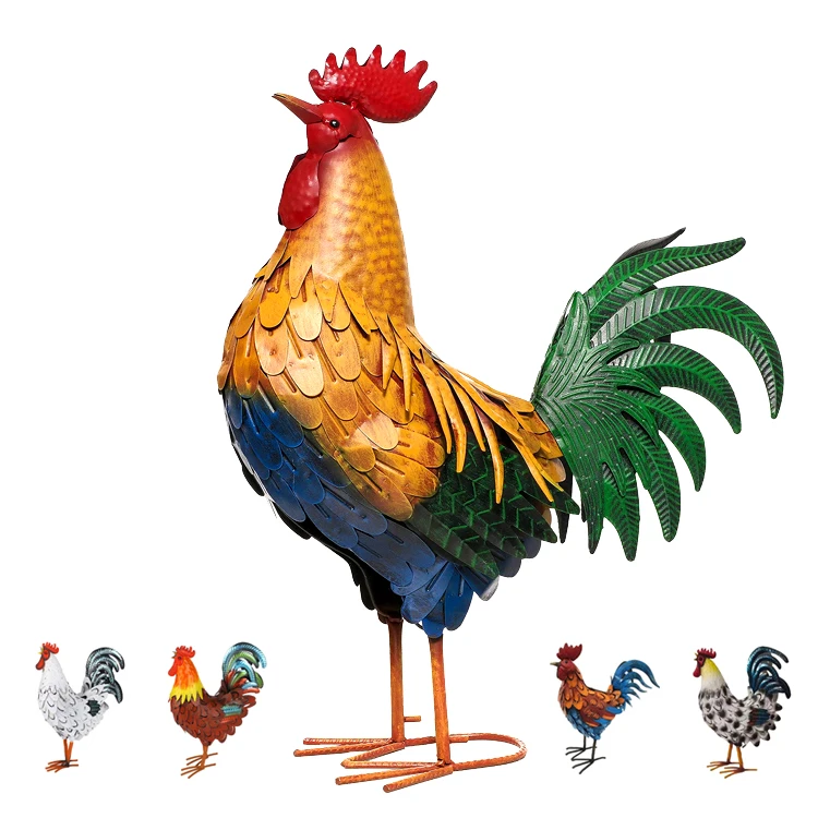 Outdoor Metal Rooster Sculpture Lawn Ornaments Animal Chicken Statue for Garden Decoration