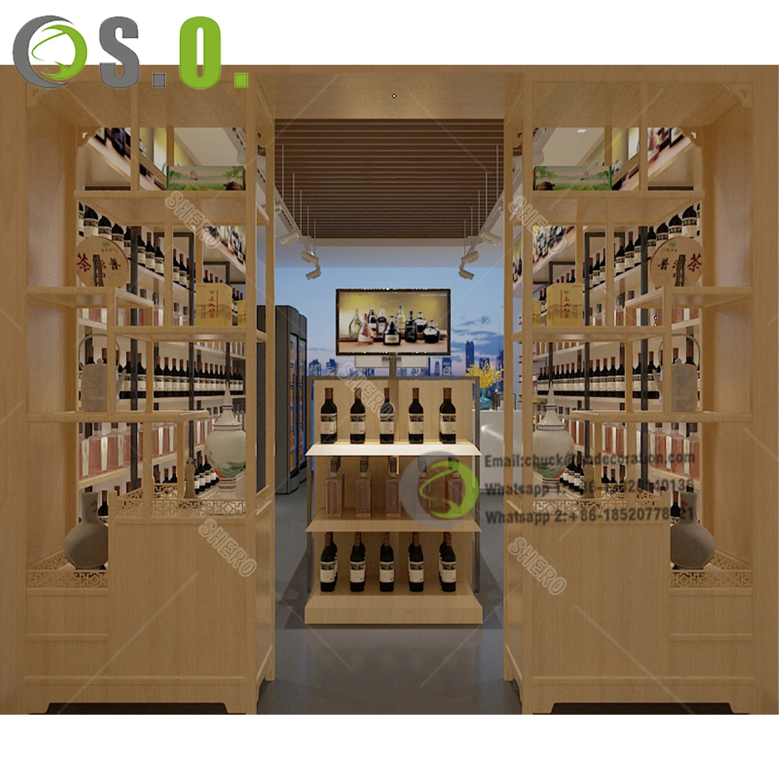 Commercial design cooling stainless steel display racks luxury wall large wine cellar whiskey glass display wine cabinet