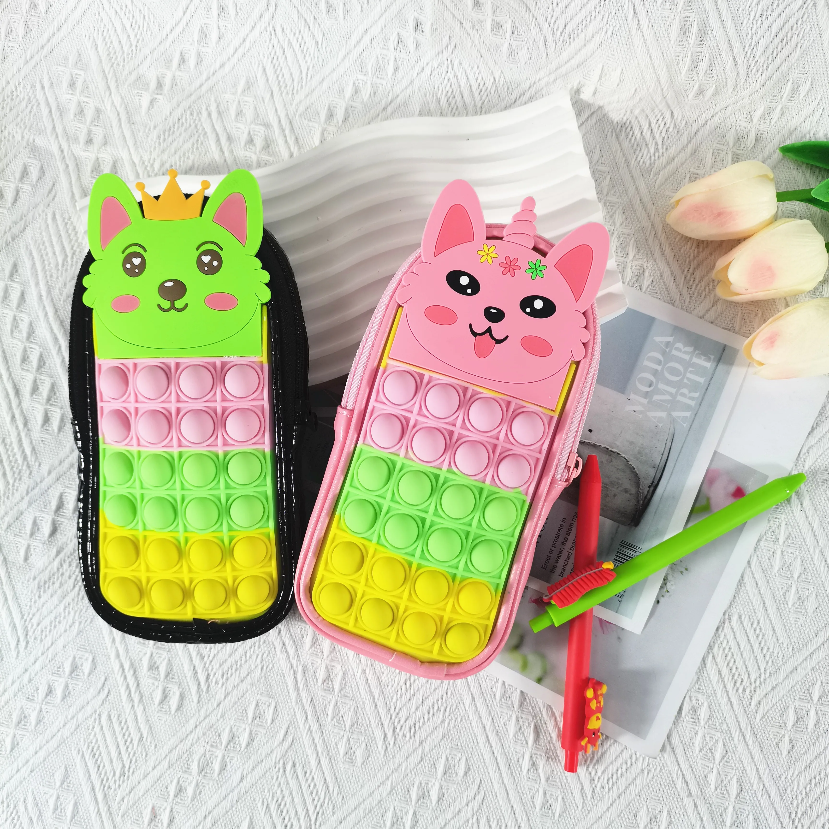 2022 new design colorful small  Fidget toys big capacity pencil pen case  for office college schools