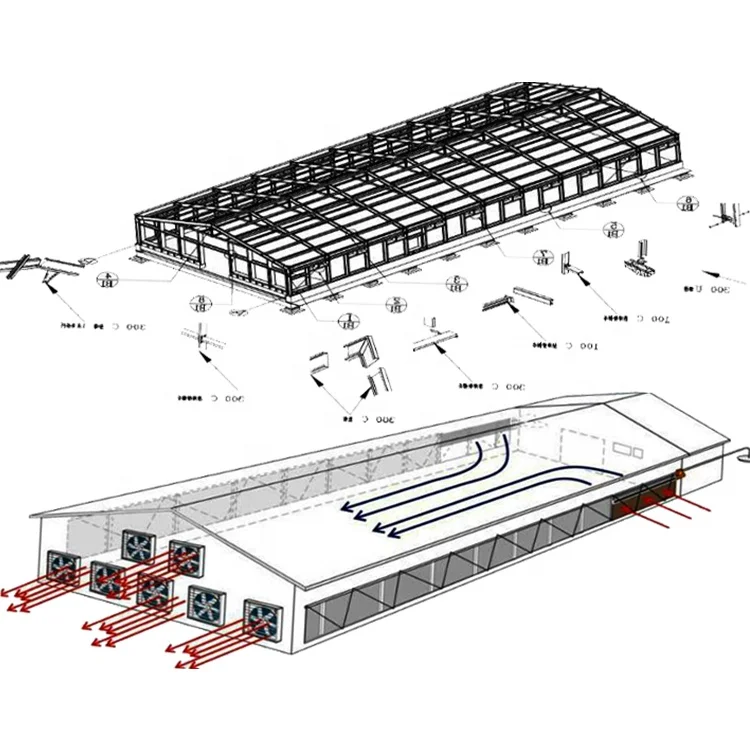 Fabric cover structure modern prefabricated steel structure building mechanized poultry farming