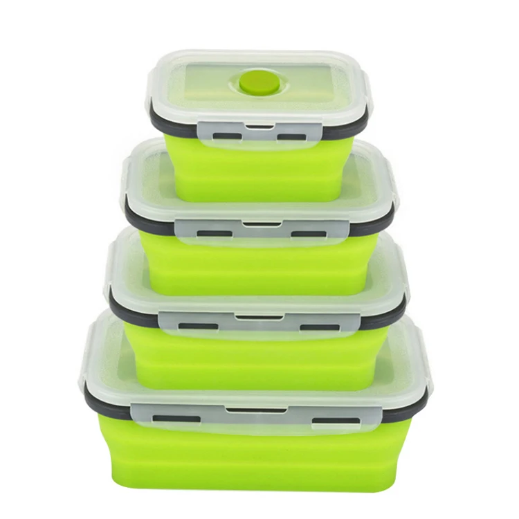 Silicone Collapsible Lunch Box leakproof Benton Containers Microwave Oven Available Folding Bowl Set With Leakproof Lid