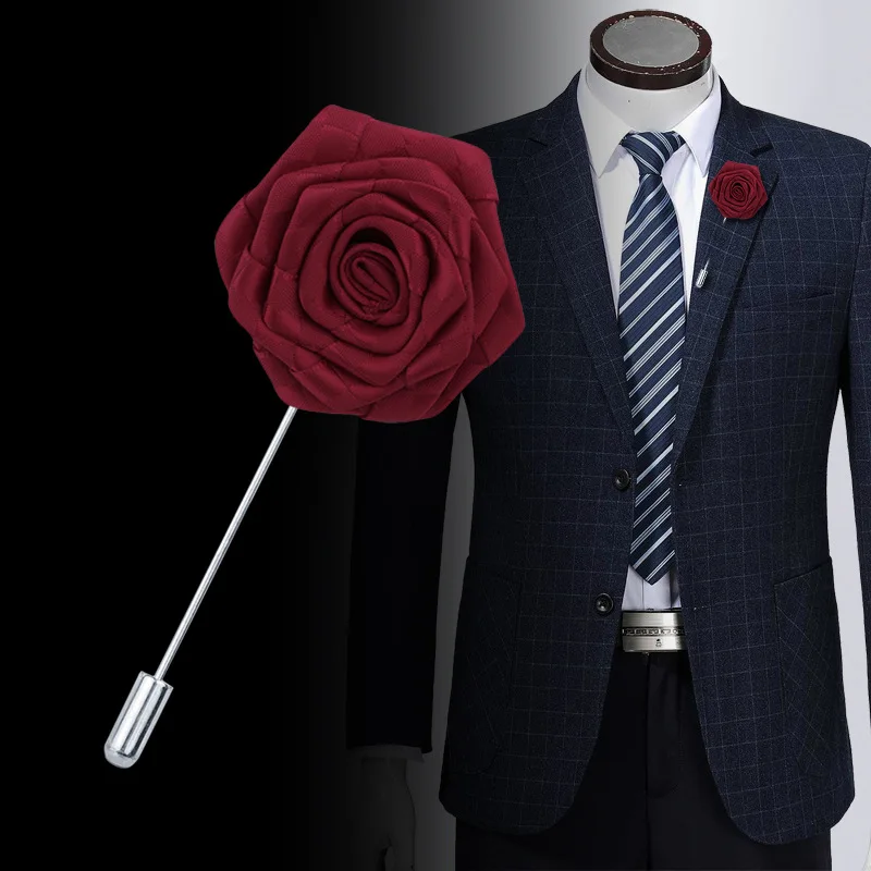 Fashion Wedding Groom Suit Clothing Decoration Accessories Handmade Fabric Rose Flower Boutonniere Brooch