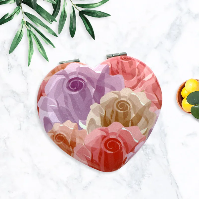 New Arrival Mini heart shaped girl makeup mirror pocket vanity mirror