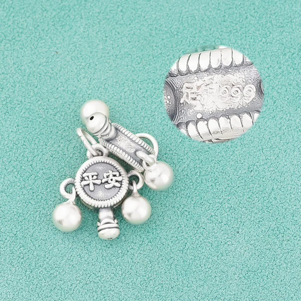 New Retro Chinese Retro S925 Silver Pendant DIY Baby Red Rope Bracelet with Safe Health Rattle Foot Pendant