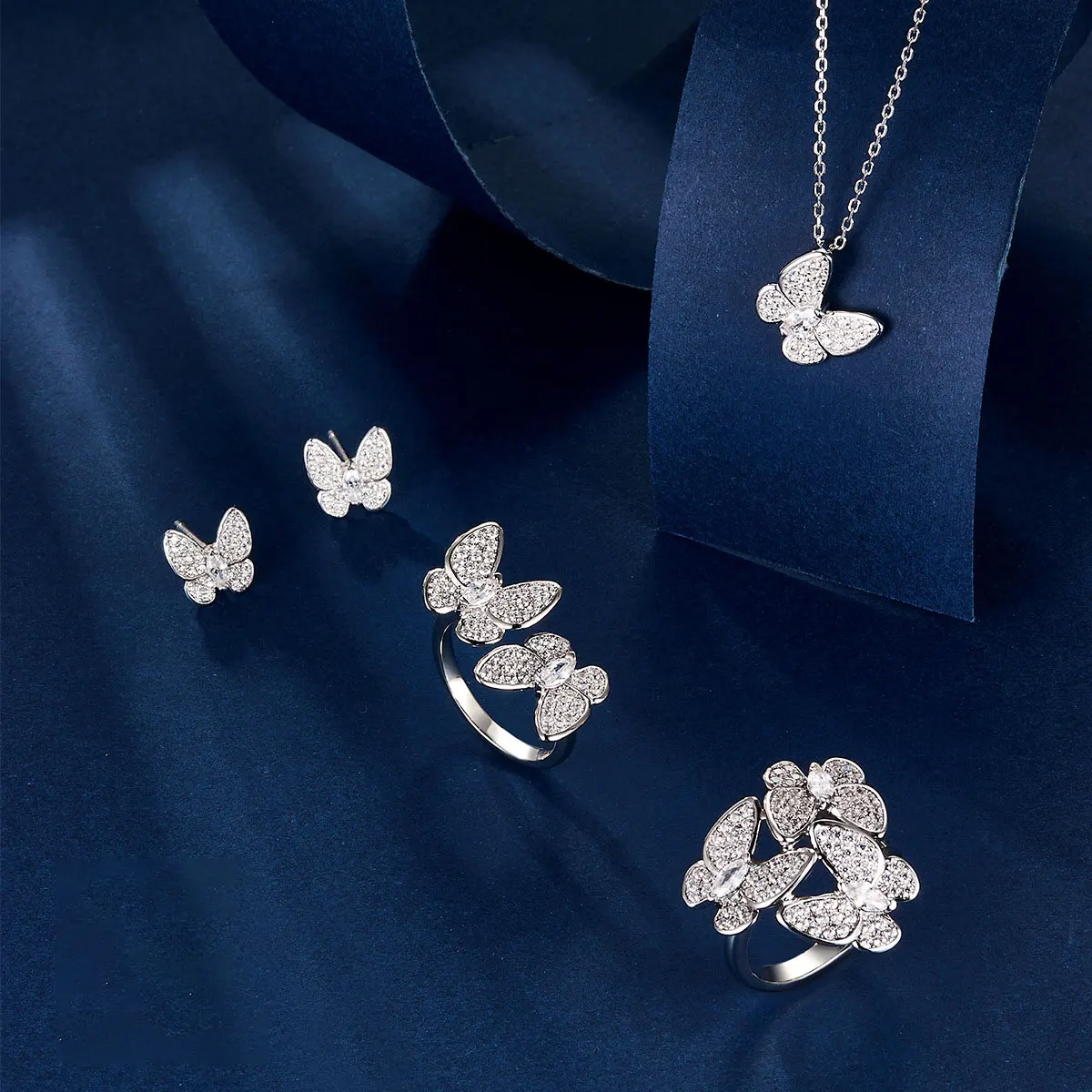 Butterfly Design Jewelry Set 925 Sterling Silver Necklace Earrings Ring Set For Women Gift Jewelry Wholesale