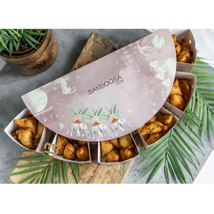 Wholesale samosa empanada box hard cardboard crispy samosa compartment takeaway box eco friendly packaging food box takeaway