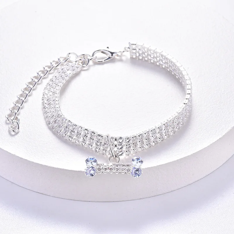 Adjustable Pet Necklace Cat Dog Collar with Diamond Zircon Bone Pendant Jewelry Luxury Metal Copper Puppy Collars