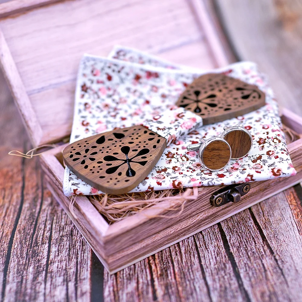 Solid wood firework hollow carved bow tie, hot wedding fashion gifts