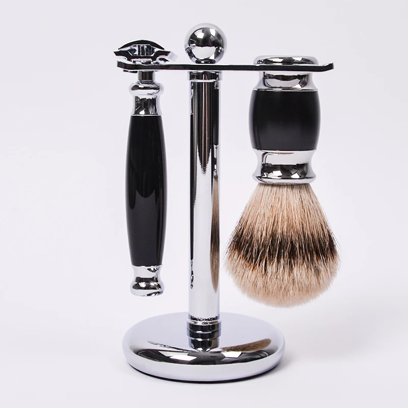 Dongmei shaving set manufacture wholesale luxury badger hair shaving brush safety razor shaving metal stand shaving brush set