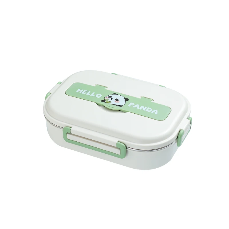 School 2 compartments food container cute Panda 304 stainless steel metal bento lunch box with cutlery and insulated bag for kid