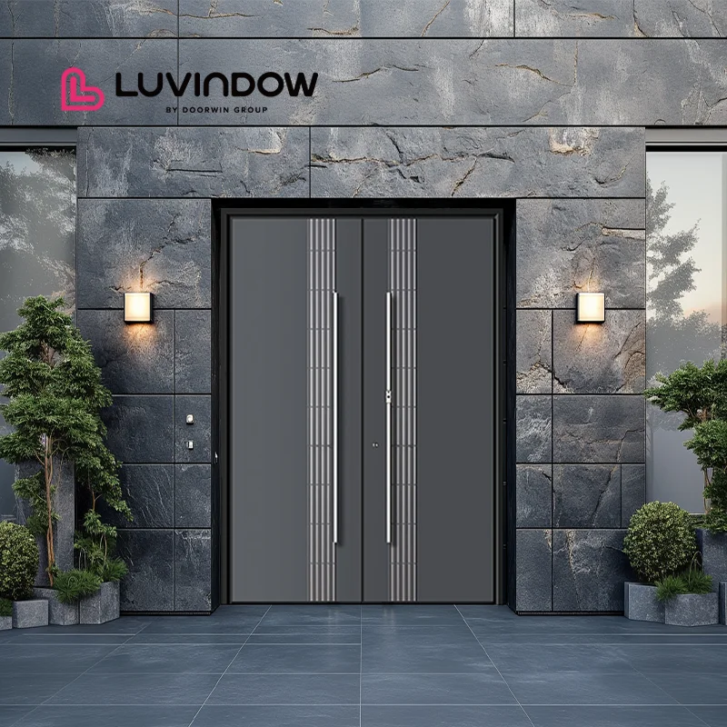 Luxury Residential Security Metal Doors To House Fire Prevent Smart Lock Exterior Aluminum Double Front Doors