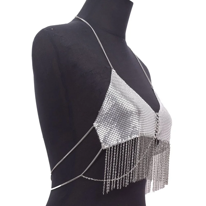 Цепочка для бюстгальтера с блестками серебряные украшения тела