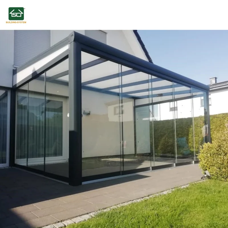 CE Approved sunrooms 4 season wintergarten slant balcony winter garden sliding glas veranda with sliding glass wall