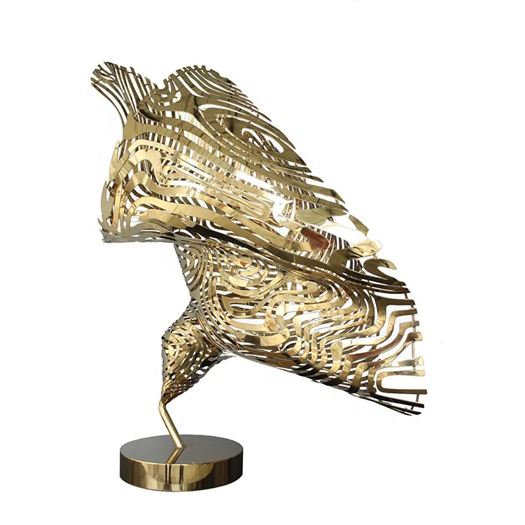 Factory directly supply custom abstract stainless steel hollow gold plating sculpture