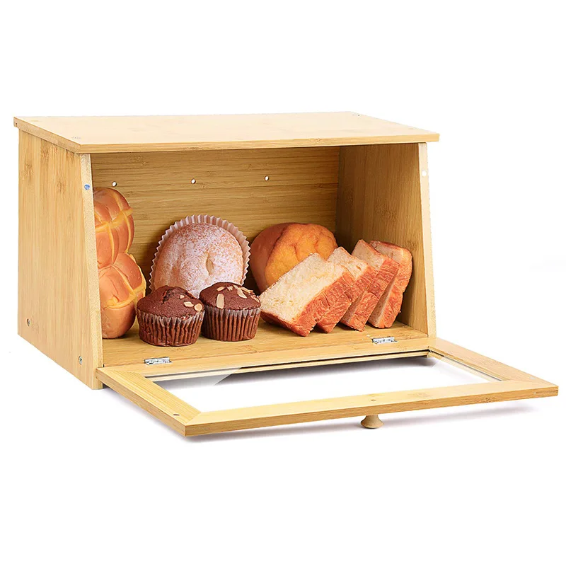 Detachable wood bamboo bread bin for kitchen accessories wooden bread storage container for home bread shop