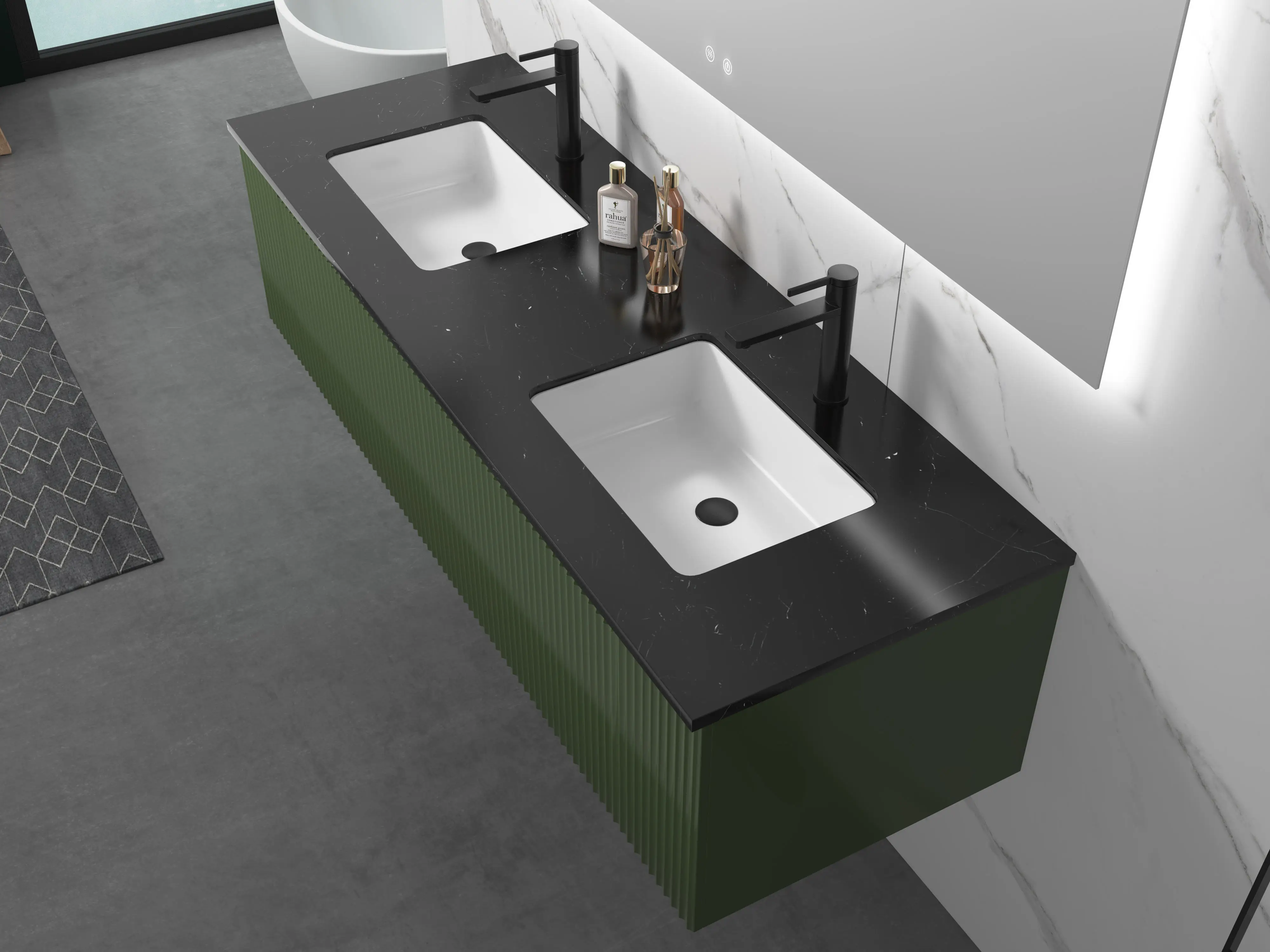 1600mm green ripple effect double sinks bathroom cabinet  AJ3062
