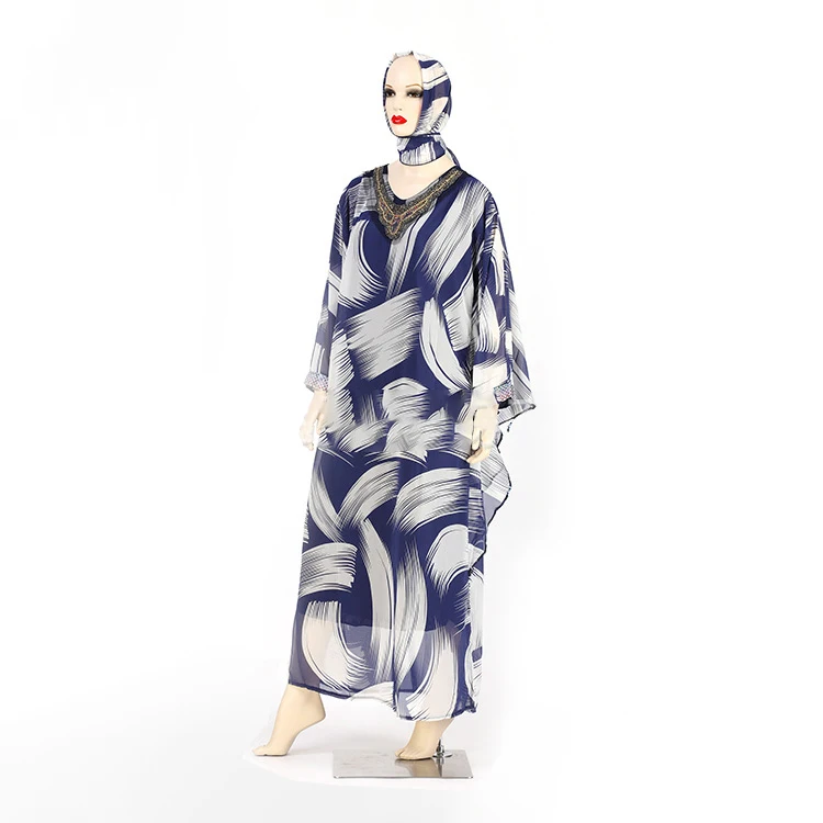 Original design cross boarder fashion African ethnic style large size suit lady long dress with headscarf