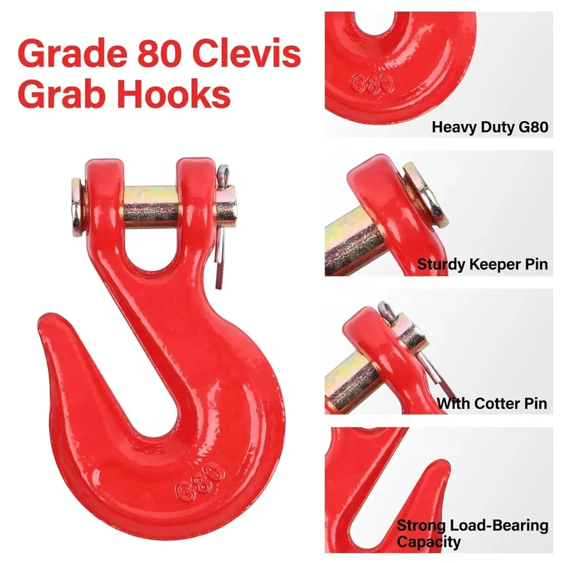 FULE Top-Rated Safety Black Self Locking For Chains Grab Hook Shortening With Lock Sling Self Lock Red Grab Clevis Hook