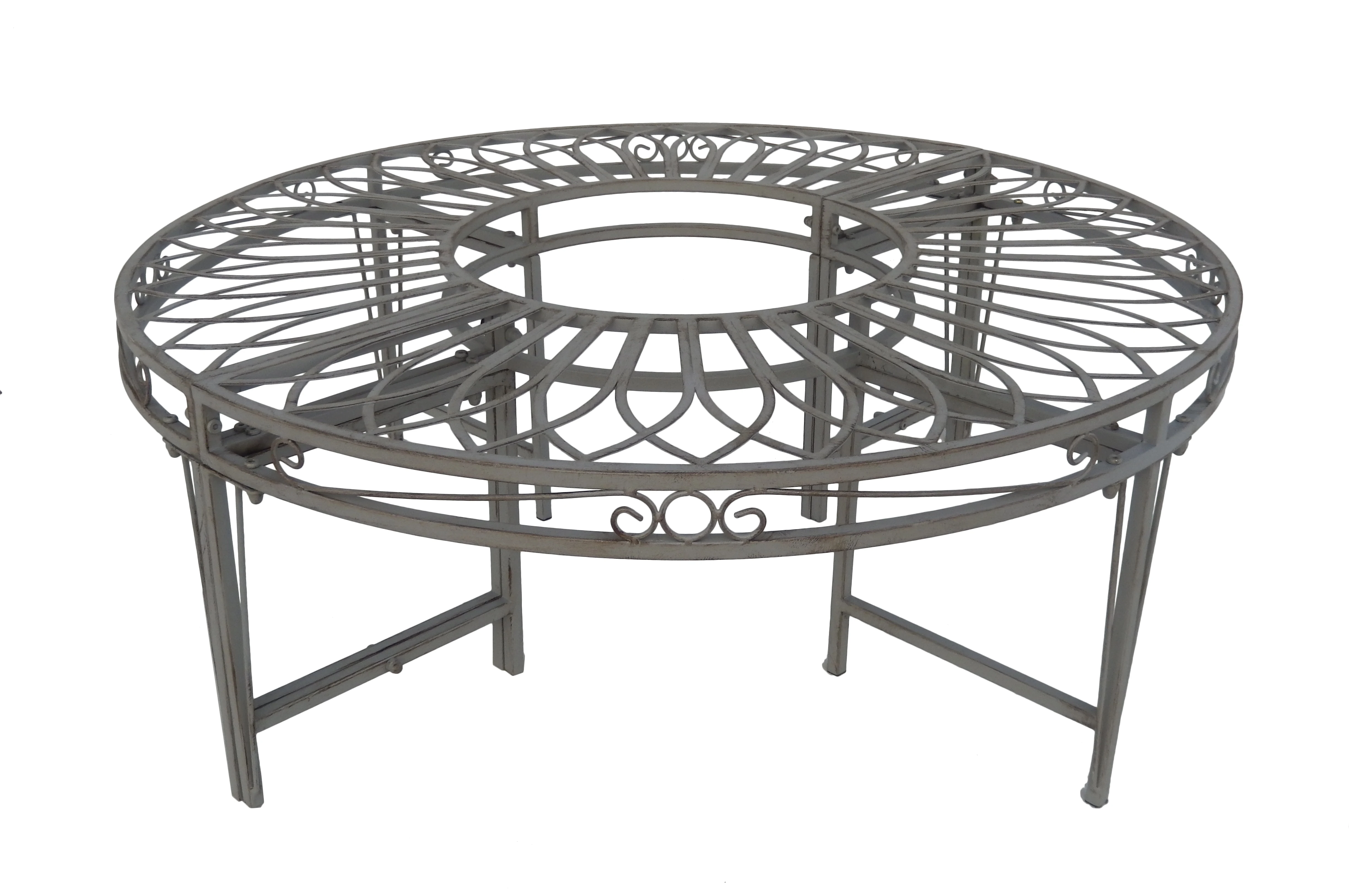 Antique grey Metal Iron Wrap Around Tree Bench For Garden Patio