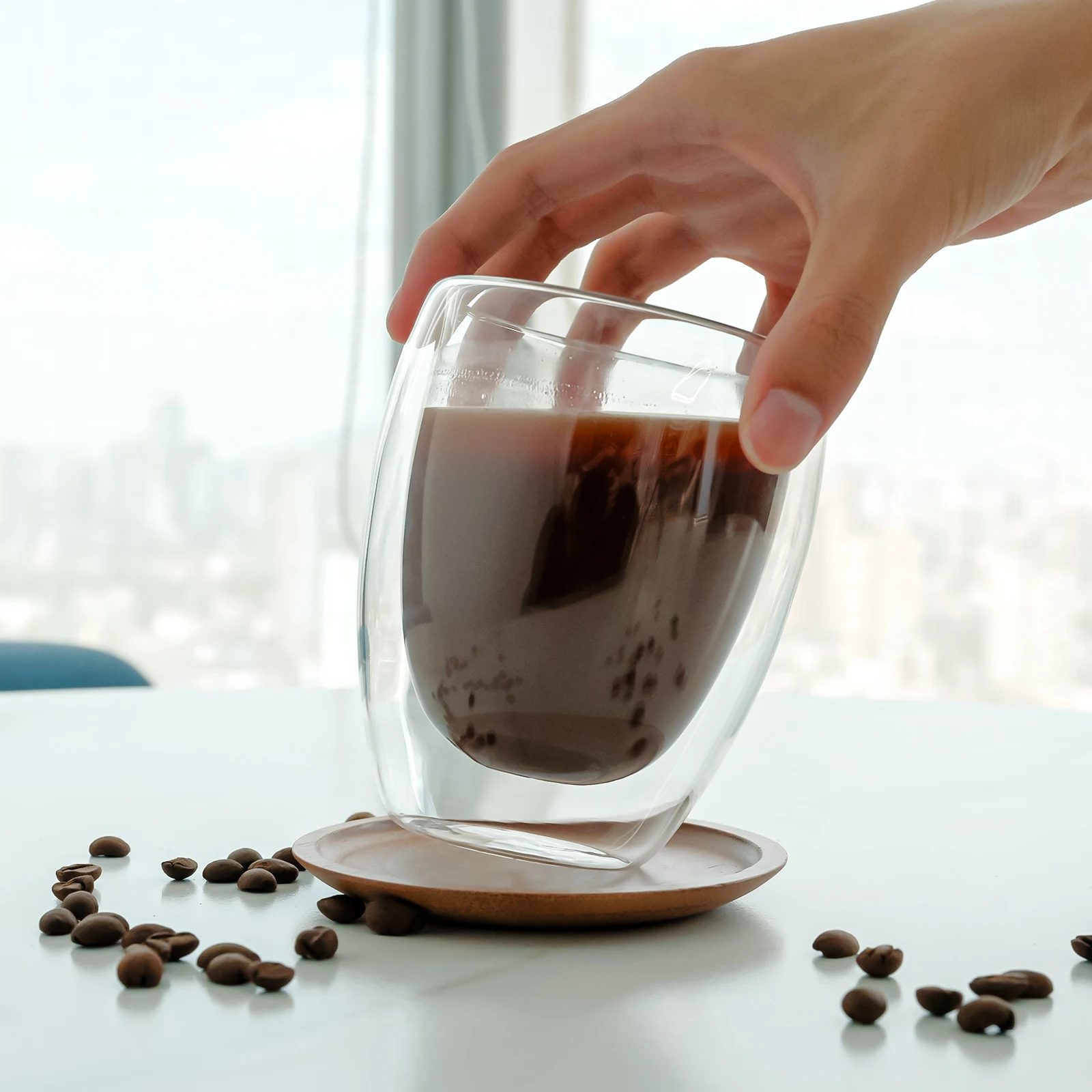 Manufacture Coffee Cup Glass High Borosilicate Durable Coffee Cup Juice Cup Double Wall Glass Mug