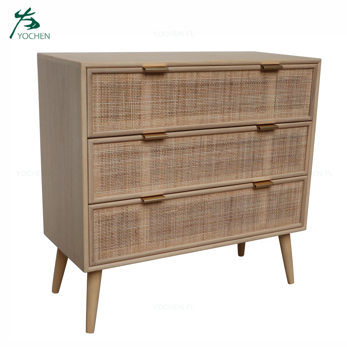 Modern Design Creative Wood Rattan Jewelry Cabinet with Mirrored Feature for Home Living Room Furniture Storage