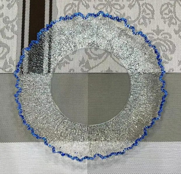 Placas Cargador para Boda Clear Plastic Round Ruffled Gold Rim Dinner Plastic Reef Coral Wedding Charger Plates with Flora Rim