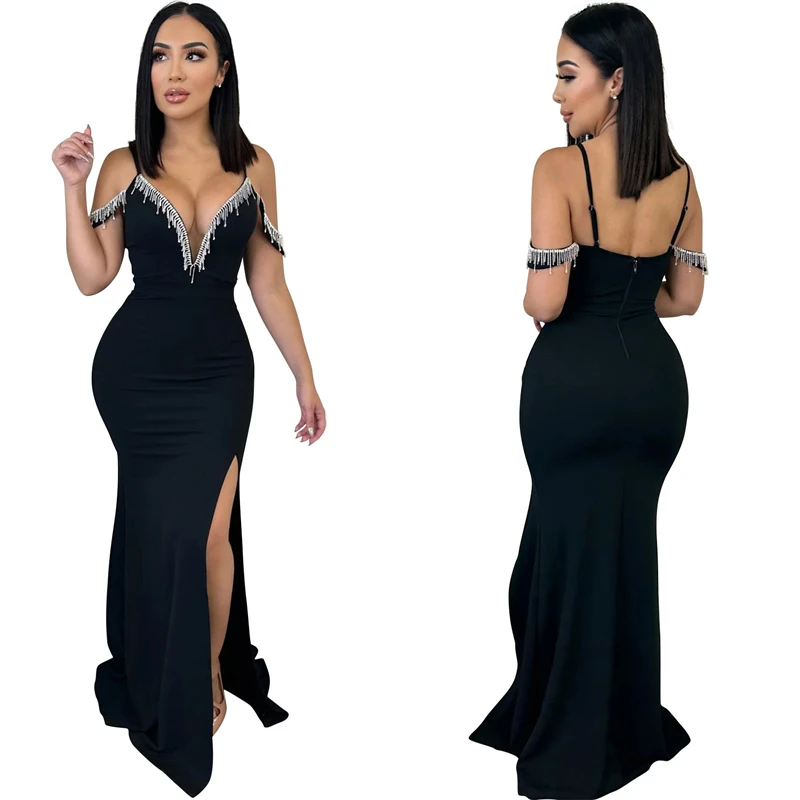 luxury rhinestone beaded crystal high split prom party evening long dress canada women lady elegant party evening ball gown