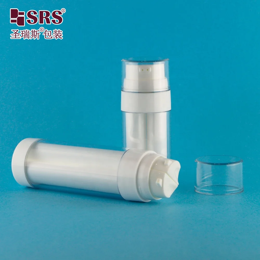 A0233 Empty Clear Airless Bottle 50ml White Container with Vacuum Pump Double Chamber 2 Separate Nozzles/Mono Nozzle For Mixing