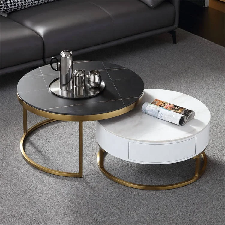 WSE6002 Nordic new design  metal gold center marble mirrored coffee table modern luxury farmhouse coffee table rustic
