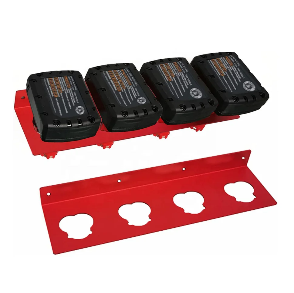 Battery Holder for Milwaukee M12, 4 Slot Metal Battery Storage Bracket, Milwaukee 12V Battery Wall Mount Bracket